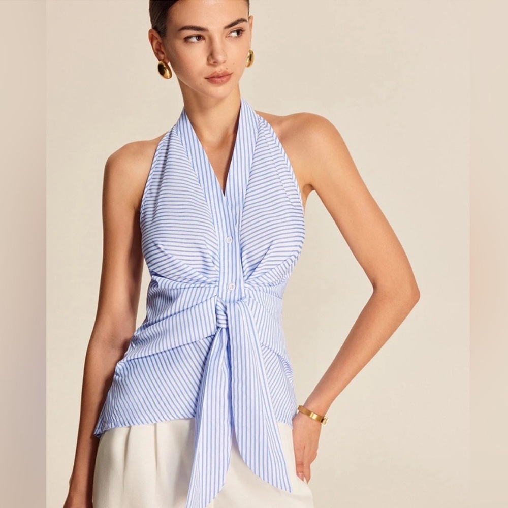 Blue and White Striped Halter Top